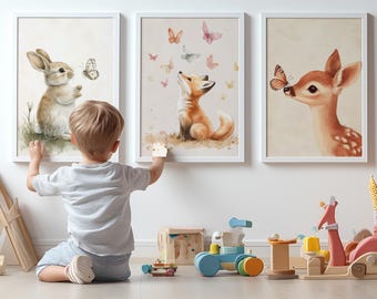 Fox, Bunny & Deer Wall Art - Woodland Nursery Prints | Printable Animal Wall Decor | Digital Download | Kids Room Art | Baby Shower Gift
