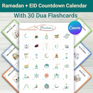 Ramadan Countdown Calendar | Printable Eid Countdown | Islamic Dua Cards | Personalizable | Canva Editable Ramadan Decor | Digital Download