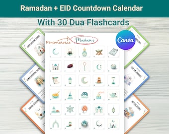 Ramadan Countdown Calendar | Printable Eid Countdown | Islamic Dua Cards | Personalizable | Canva Editable Ramadan Decor | Digital Download