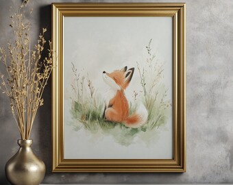 Vintage Fox Nursery Wall Art | Watercolor Woodland Animal Print | Nature-Inspired Baby Room Decor | Digital Download | Neutral Nursery Art
