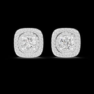 Dazzling Elegance — Cushion Halo Lab-Grown Diamond Stud Earrings.