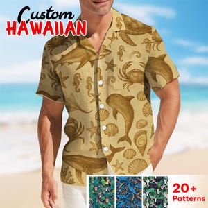 Vintage Ocean Creatures Hawaiian Shirt, Sea Creature Nautical Aloha Beach Hawaiian Shirt, Tropical Hawaii Shirt, Family Matching Outfits