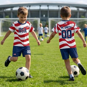Personalized USA 2026 Soccer Jersey Set, Red White Blue, America Flag Matching Family Football Shirts, USA Game Day Apparel For Youth, Kids