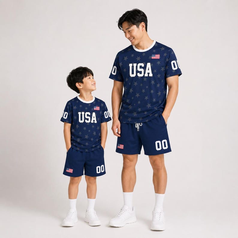 Conjunto personalizado de camiseta de fútbol de EE. UU., body para bebé con la bandera estadounidense, camisetas de fútbol a juego para toda la familia, atuendo personalizado para aficionados de EE. UU., ropa para el día del partido de EE. UU. imagen 8