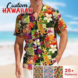 Tropical Men Hawaiian Shirt Chest Pocket, Hibiscus Flowers Floral Print Retro Summer Hawaii Aloha Beach Shirt, Unisex Summer Outfit