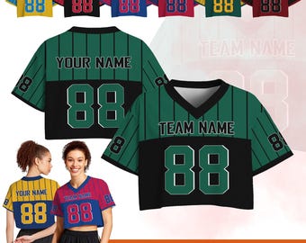 Personalized Baseball Jersey Crop Top for Women, Stripped Custom Name & Number, Festival Streetwear Tee, Hip Hop Mesh Shirt, Cheer Team Top