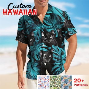 Black Cat Button Shirt, Cute Cat Hawaiian Shirt, Tropical Short Sleeve Shirt, Animal Lover Shirt, Family Vacation Shirt, Pet Lover Gift
