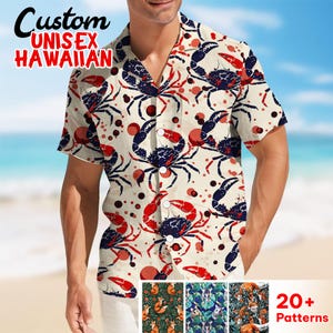 Button Up Shirt Men&#39;s Retro Party Shirt, Crab Hawaiian Shirt, Men&#39;s Hawaiian Style, Retro Graphic Shirt For Men, Crab Pattern Men&#39;s Short