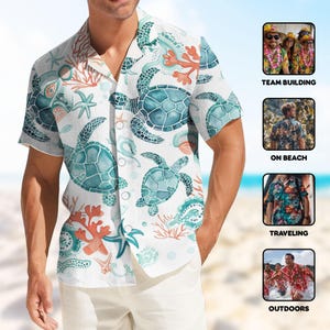 Cool Sea Turtle Hawaiian Shirt, Stylish Sea Turtle Lover Summer Shirt, Fun Ocean Turtle Gifts, Sea Turtle Pattern Outfit, Summer Beach