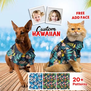 Personalized Photo Hawaiian Shirt For Pet, Custom Dog Cat Face Holiday Tropical Pattern Shirt For Dog Cat, Birthday Bachelor Party Gift