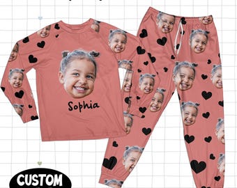 Anpassad babyfotopyjamas, personliga babyansiktspyjamasset, unisexpyjamas för kvinnor och män, festpresent till familjen, julpyjamasset för barn
