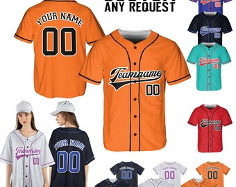 Maillot de baseball orange personnalisé, chemise avec numéro prénom personnalisé, haut d'uniforme d'équipe, vêtements de sport rétro, tenue streetwear unisexe, cadeau pour lui et elle