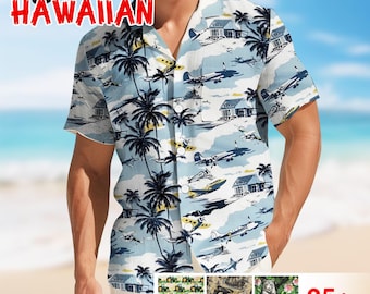 Camisa hawaiana vintage de avión, camisa de verano con diseño de avión tropical, camisas de manga corta con botones de avión, camisa hawaiana clásica de avión