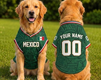 Camiseta de malla personalizada para mascotas de México, camiseta de fútbol para perros personalizada, camiseta de fútbol para perros de México, atuendo para mascotas aficionadas, ropa para perros y gatos para el día del partido.