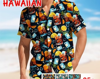 Camicia da cocktail hawaiana per uomo, donna e ragazzo, camicia estiva Aloha per bere, camicia a maniche corte con bottoni per cocktail party, abito da festa in barca