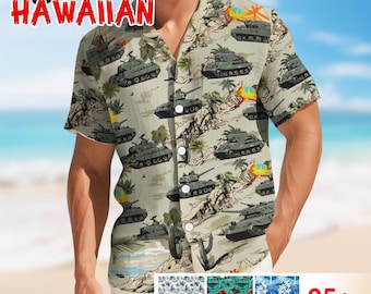 Camisa hawaiana tropical sin mangas, camisa militar playera con botones, camisa hawaiana militar para hombre, camisa de vacaciones de verano, regalo para veteranos amantes de las camisetas sin mangas