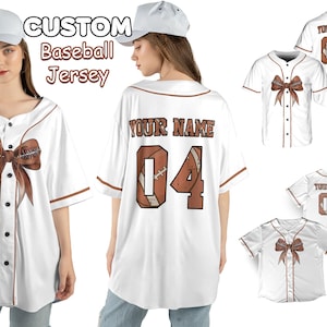 Personalized Team Name Number Bow Ribbon Jersey, Custom Name Coquette Jersey, American Football Player Jersey, Custom Cheer Jersey For Her