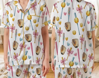 Pijama corto de sóftbol personalizado, pijama deportivo, regalo de equipo para jugador de sóftbol, pijama familiar de sóftbol, pijama navideño de sóftbol