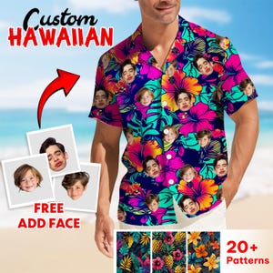 Personalized Photo Hawaiian Shirt, Custom Hawaiian Shirt With Face, Tropical Pattern Shirt For Men Women, Gift For Couple, Hawaiian Shirt