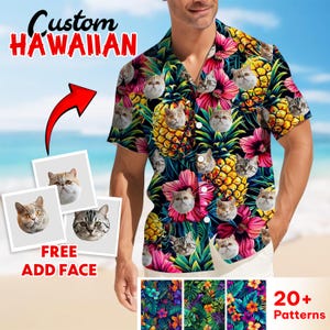 Custom Pet Face Hawaiian Shirt, Custom Dog Cat Face Holiday Tropical Shirt For Men Women, Birthday Bachelor Party Gift Summer Gift