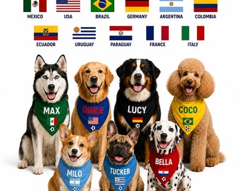 Personalisierte World Fussball 2026 Hundehalstuch, Hunde & Katzen Fußball Bandana mit Country Flagge, Haustier Schal, Fan Hund Zubehör, Country Flagge Bandana
