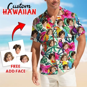Custom Hawaiian Shirt With Face, Photo Hawaiian Short, Vacation Tropical Pattern Shirt For Men Women, Summer Gifts, Family Face Short