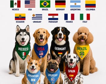 Hunde & Katzen Fußball Bandana mit Country Flagge, personalisierter Haustier Schal, Fußball Hund Fan Accessoires, Fan Geschenk, Katzen Bandana, Spieltag Hunde Outfit