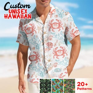 Red Crab Hawaiian Shirt, Seafood Button Shirt, Aloha Short Sleeve Shirt, Sea Creatures Hawaiian Shirt, Summer Set, Summer Party Outfit