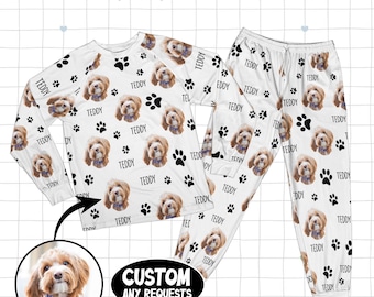 Personalized Photo Pajamas Set With Pet Faces, Custom Pet Faces Pajamas, Pet Lover Gifts, Customized Photos Pajamas, Kids Size, Adult Size