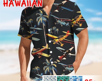 Tropical Plane Hawaii Shirt For Men Women, Summer Plane Aloha Shirt, Vintage Aircraft Button Shirt, Plane Lover Gifts, Pilot Gifts Shirt