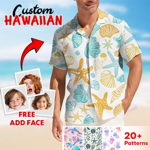 Custom Photo Shirt, Custom Hawaiian Shirt With Face, Men&#39;s Hawaiian Shirt, Party Shirt, Seashell Hawaii Shirt, Ocean Shirt, Summer Short