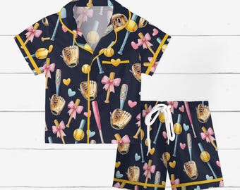 Personalized Softball Pajama Short Pants, Sport Pyjamas, Team Gift For Softball Player, Softball Family Sleepwear, Softball Holiday Pjs