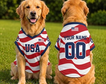 Personalized USA Pet Mesh Jersey, Custom Dog Soccer Jersey, USA Dog Shirt, American Flag Pet Jersey, Football Fan Dog Cat Apparel