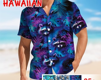 Camisas hawaianas de mapache para hombre y mujer, camisa de manga corta con botones de mapache, regalo para amantes de los mapaches, camisa corta de mapache para hombre, regalos de mapache