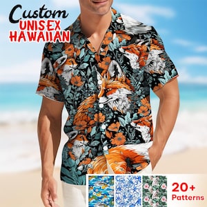 Tropisk hawaiianskjorta med rävmönster, sommarskjorta för rävälskare, sommarfestoutfit, sommargåva, strandlivsskjorta, hawaiianskjorta för rävälskare