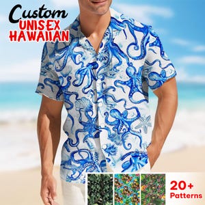 Sea Creature Nautical Octopus Shirt, Octopus Hawaiian Shirt, Ocean Button Up Gifts For Men Women, Aloha Tropical Hawaii, Summer Family Gifts
