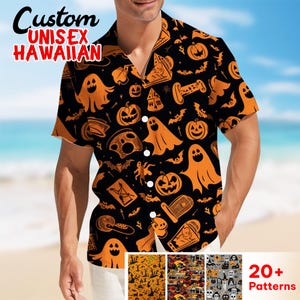Retro Pumpkin Skull Halloween Hawaiian Shirt For Men, Skeleton Mens Hawaii Shirts, Aloha Summer Beach Shirt Short Sleeve, Skull Lovers Gift