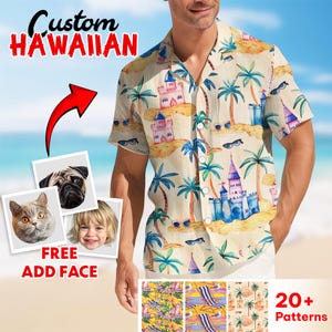 Personalized Photo Hawaiian Shirt, Castle Hawaiian Shirt, Custom Face Hawaiian Shirt, Beach Summer Shirt, Unisex Tropical Hawaiian Short