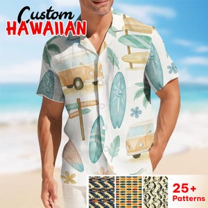 Beach Van Hawaiian Shirt, Surfing Board Hawaiian Shirt, Men Hawaiian Short, Surfer Summer Shirt, Beach Lover Shirt, Holiday Tropical Shirt
