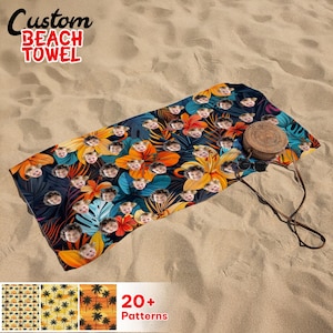 Custom Face Photo Beach Towel, Custom Bath Towel With Photo, Funny Face Pool Towel, Best Friend Photo Gift, Tropical Pattern Pool Towel