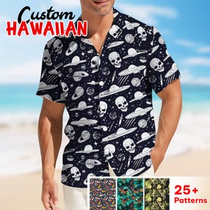 Skeleton Hawaiian Shirts For Men, Universe Space Hawaiian Shirt, Cool Skull Shirt, Alien Casual Button-down Shirts Short Sleeve, Skull Lover