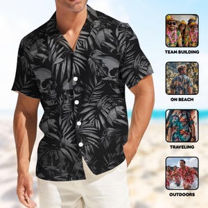 Tropical Skull Hawaiian Shirts For Men Women, Black Skull Hawaiian Shirt Aloha Summer Beach Shirt Short Sleeve Button Down, Skeleton Shirt