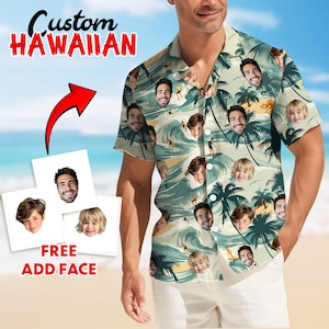 Custom Photo Shirt, Custom Hawaiian Shirt With Face, Men&#39;s Hawaiian Shirt, Party Shirt, Very Nice Gift For Him, Custom Hawaiian Short