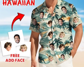 Camisa con foto personalizada, camisa hawaiana personalizada con cara, camisa hawaiana para hombre, camisa de fiesta, un regalo ideal para él, short hawaiano personalizado