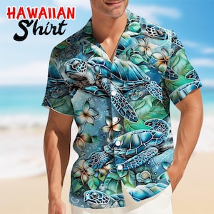 Blue Sea Turtle Hawaiian Shirt, Ocean Life Shirt, Tropical Summer Vacation Shirt, Turtle Lover Gift, Wild Creatures Ocean Shirt