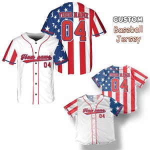Personalized USA Baseball Jersey, Custom 4th Of July Independence Day Patriotic Shirt With Name & Number, Red White Blue Striped Jersey