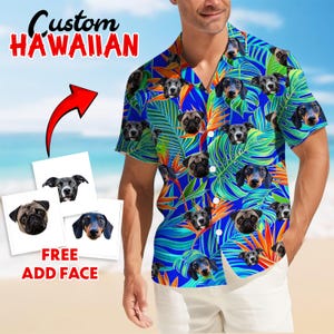 Personalized Tropical Pattern Hawaiian Shirt With Pet Photo, Custom Cat Dog Face Summer Shirt, Aloha Short For Men, Pet Lover Hawaiian Set