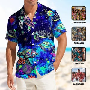 Watercolor Sea Turtle Hawaiian Shirt, Aloha Summer Beach Button Up Shirt, Ocean Life Shirt, Tropical Summer Shirt, Turtle Lover Gift