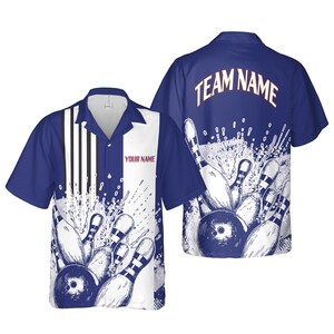 Custom Bowling Team Hawaiian Shirt, Personalized Bowling Shirt, Bowling League Shirt, Retro Bowling Button Up, Team Uniform Shirt