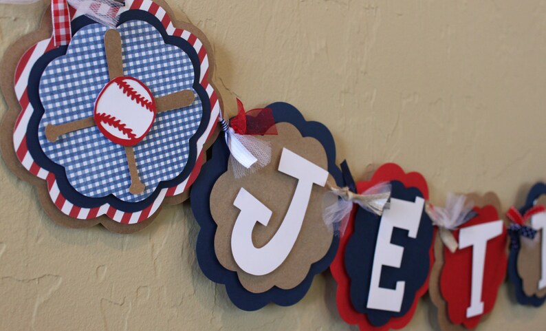 Vintage Baseball Name Or Its A Boy Banner All American Navy Etsy